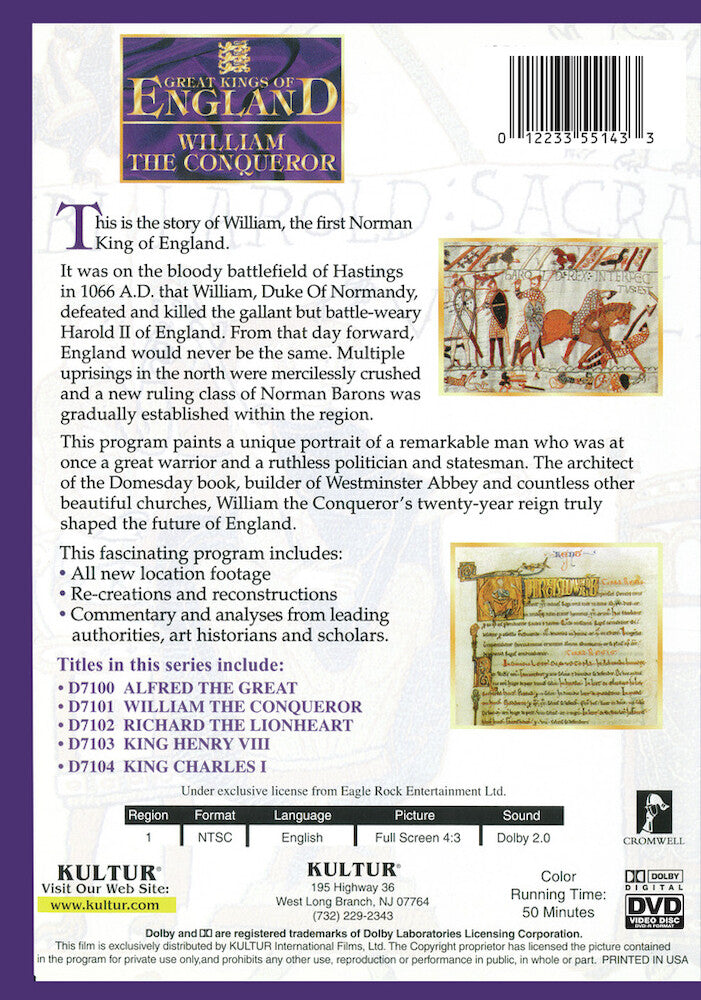 Great Kings of England: William The Conqueror - Back Panel - 