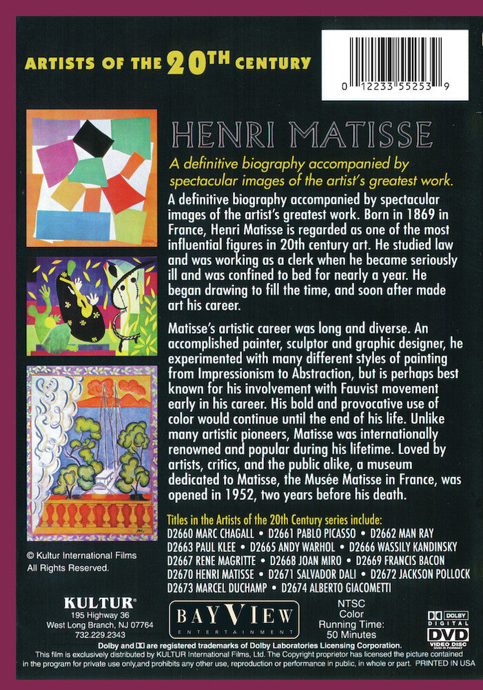 Artists Of The 20th Century: Henri Matisse - Back Panel - 