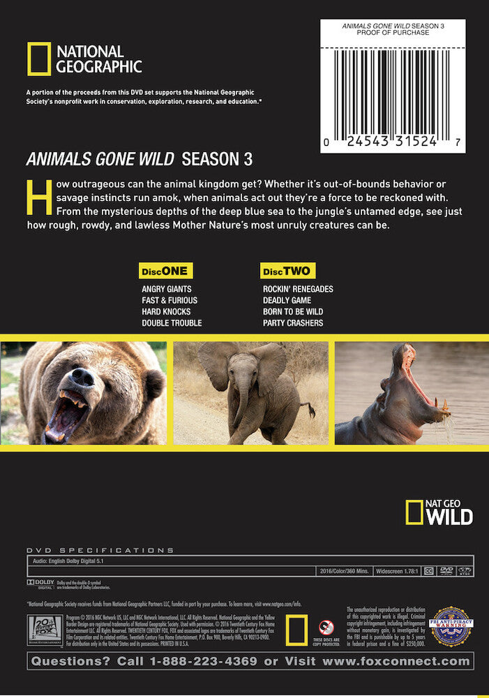 animals gone wild season 3 - Back Panel - DVD