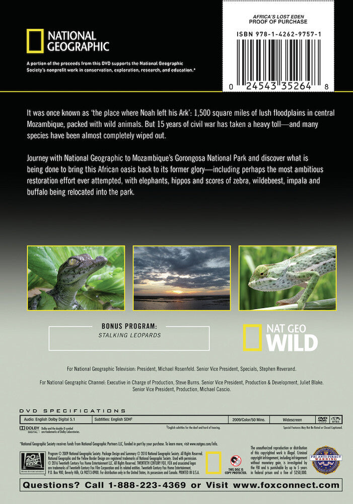 national geographic: africa's lost eden - Back Panel - DVD