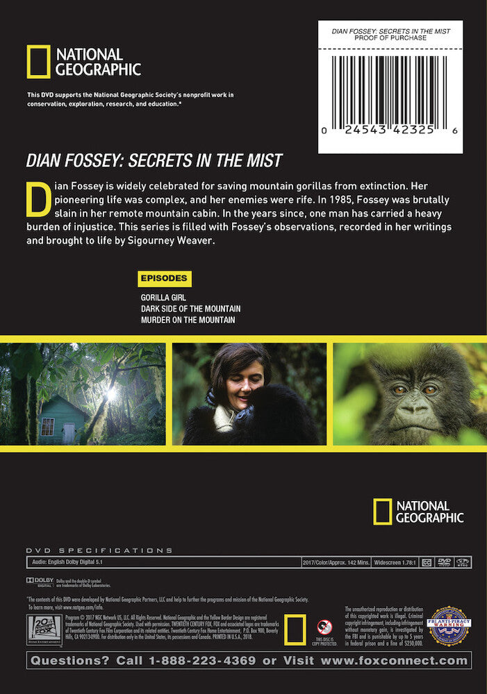 dian fossey: secrets in the mist - Back Panel - DVD
