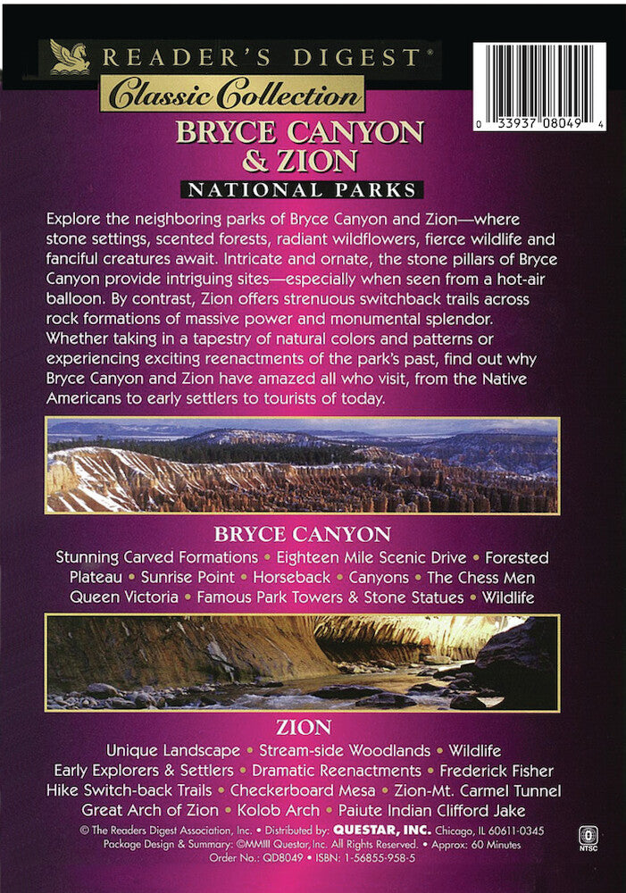 bryce canyon & zion national parks - Back Panel - DVD
