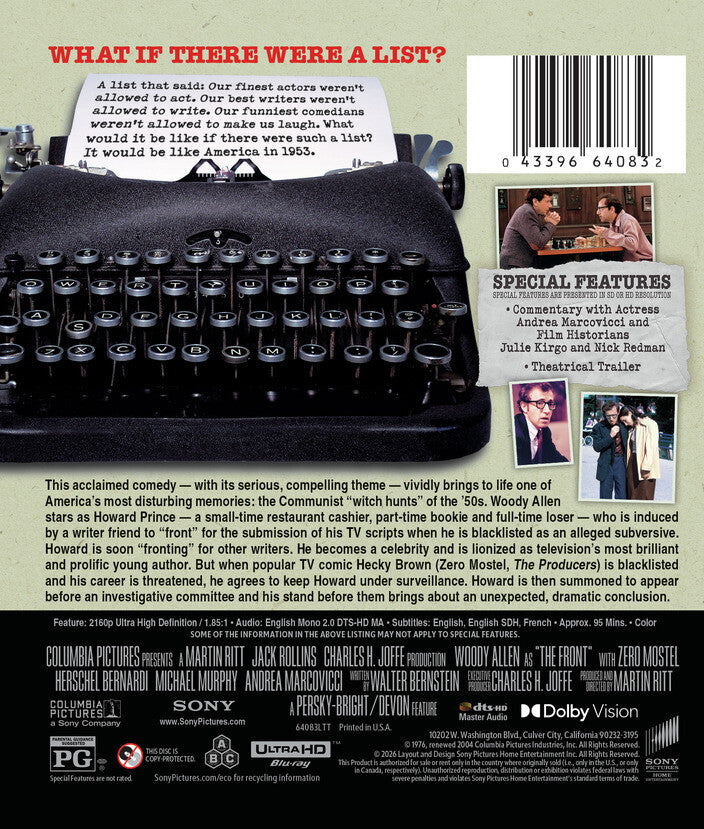 The Front (1976) [4K UHD + Digital Insert] - Back Panel - 