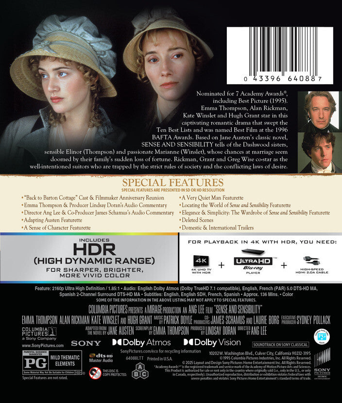 sense and sensibility (1995) - Back Panel - 4K UHD