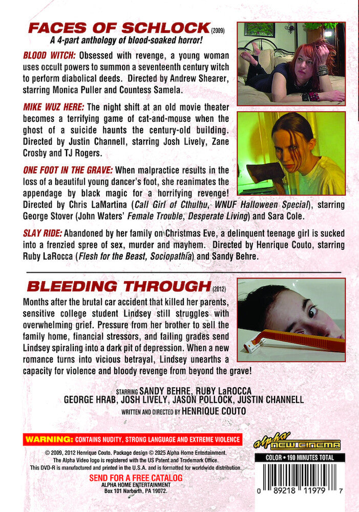 indie horror double feature: faces of schlock (2009)/ bleeding through (2012) - Back Panel - DVD