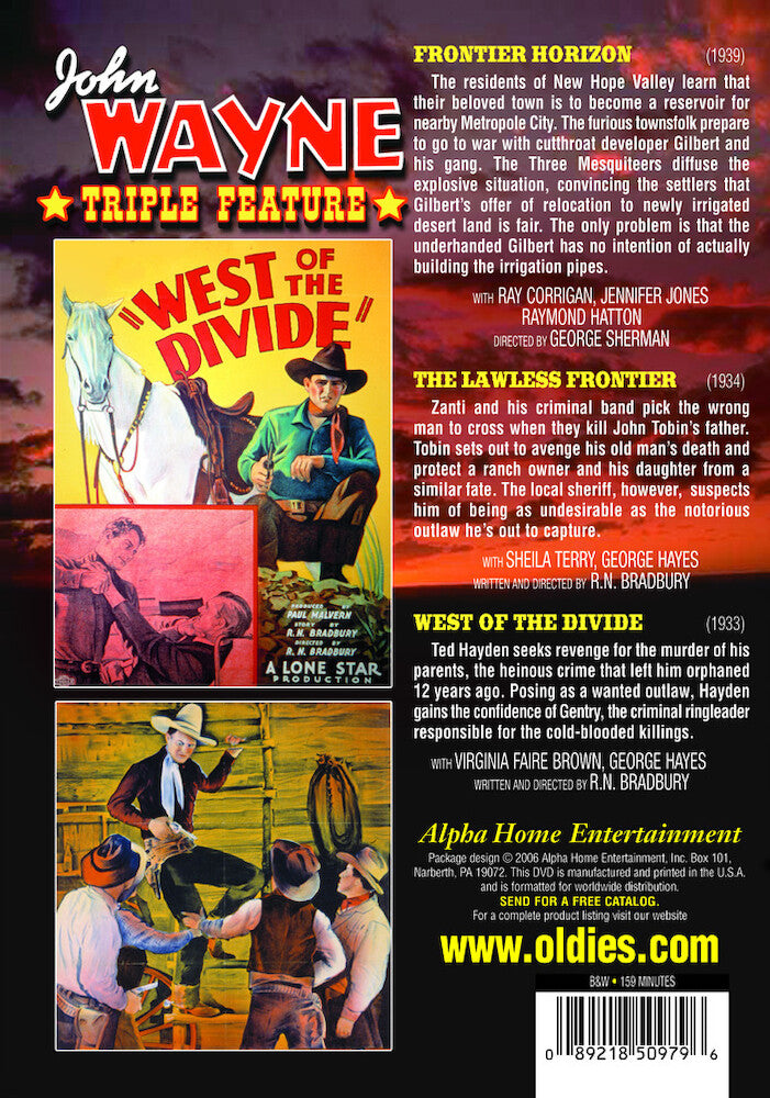John Wayne Triple Feature, Volume 3 (Frontier Horizon / The Lawless Frontier / West of The Divide) - Back Panel - 
