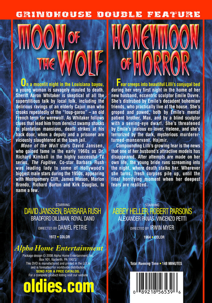 Grindhouse Double Feature: Moon of The Wolf (1974) / Honeymoon of Horror (1964) - Back Panel - 