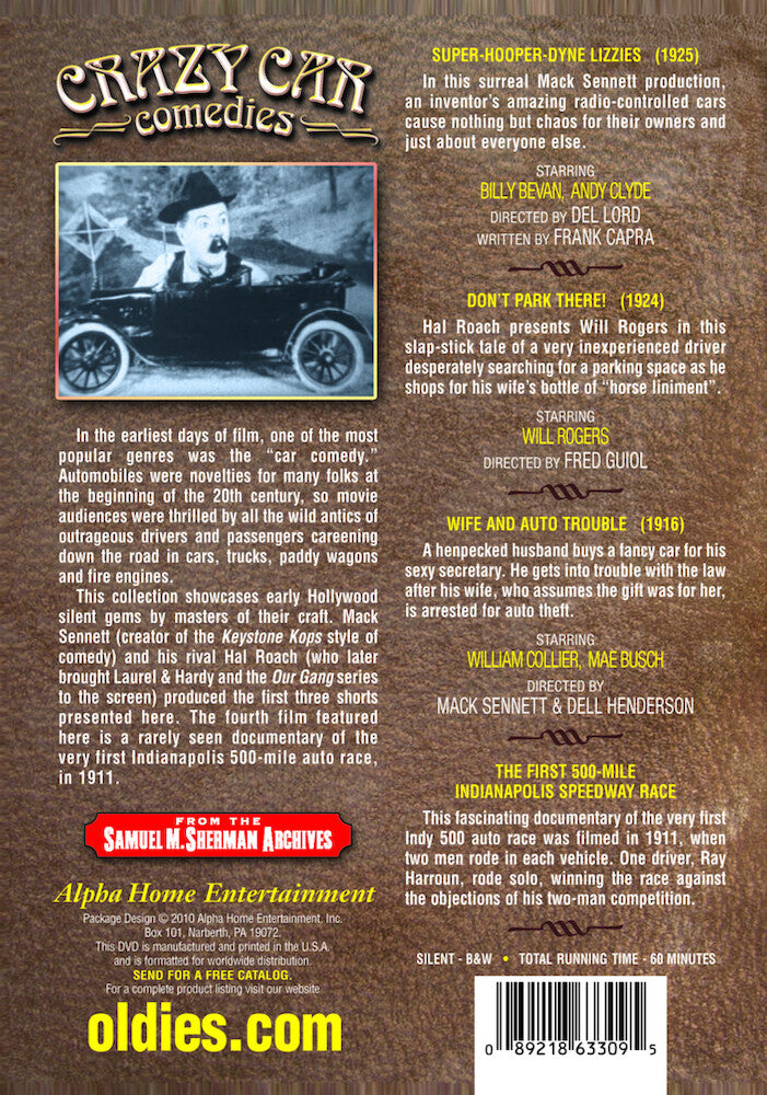 Crazy Car Comedies: Super-Hooper-Dyne Lizzies/Don't Park There/Wife and Auto Trouble/The First 500-Mile Indianapolis Speedway Race - Back Panel - 