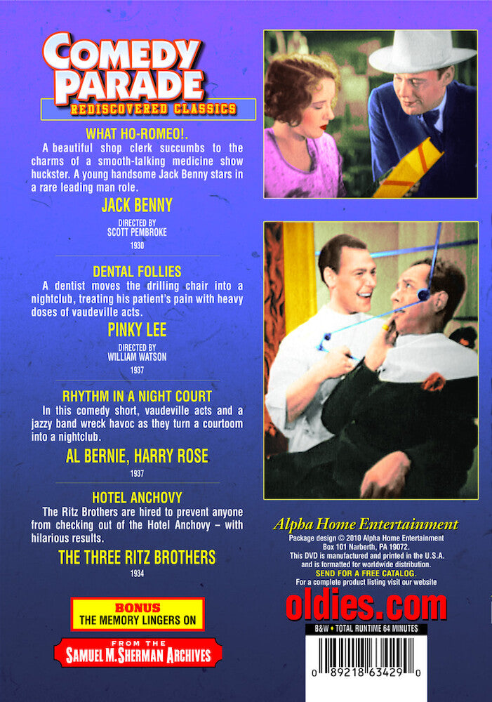 Comedy Parade - Rediscovered Classics: What Ho-Romeo!/Dental Follies/Rhythm In A Night Court/Hotel Anchovy/The Memory Lingers On - Back Panel - 