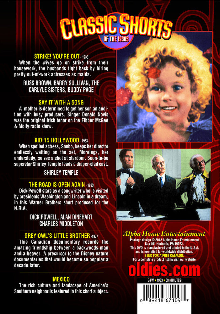 Classic Shorts of the 1930s, Volume 1 - Back Panel - 