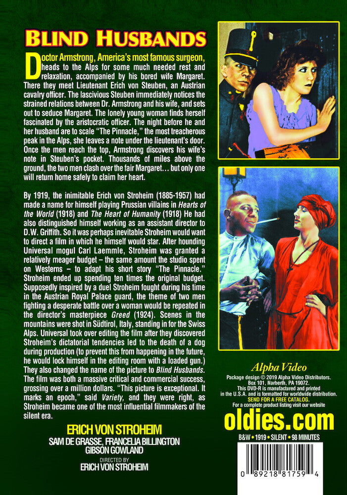 blind husbands (silent) - Back Panel - DVD