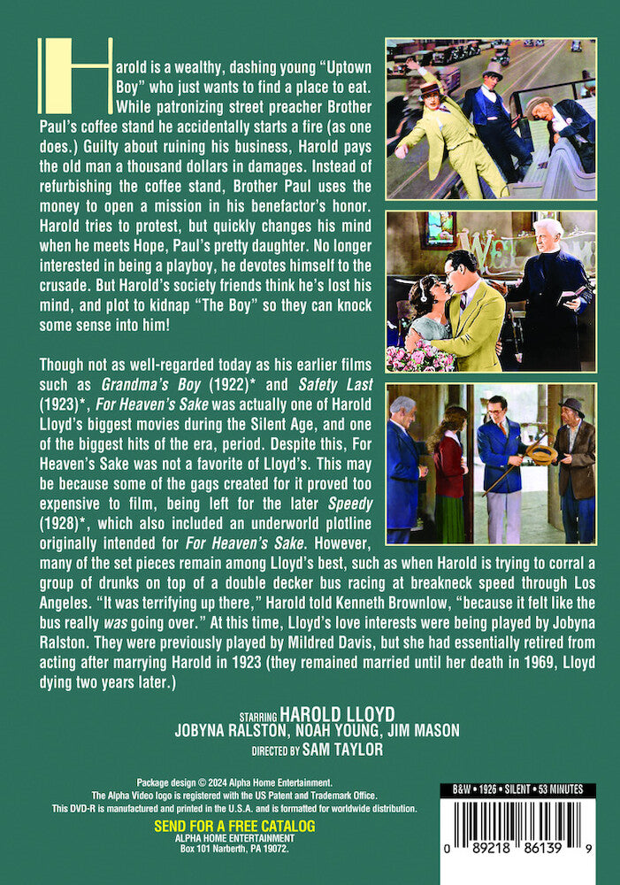 for heaven's sake (silent) - Back Panel - DVD
