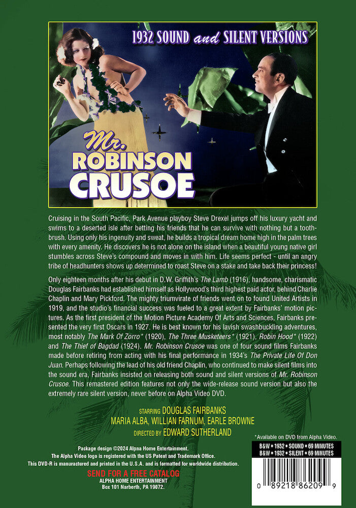 mr. robinson crusoe (sound and silent versions) - Back Panel - DVD