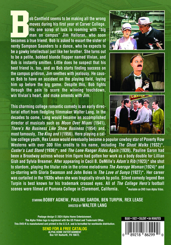 the college hero (silent) - Back Panel - DVD