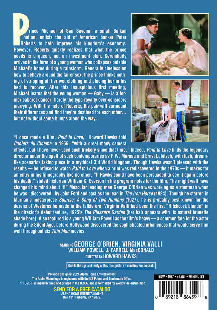 paid to love (silent) - Back Panel - DVD