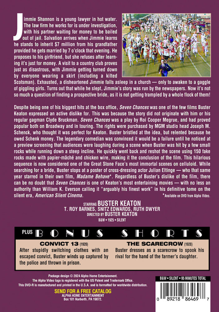 seven chances (silent) - Back Panel - DVD