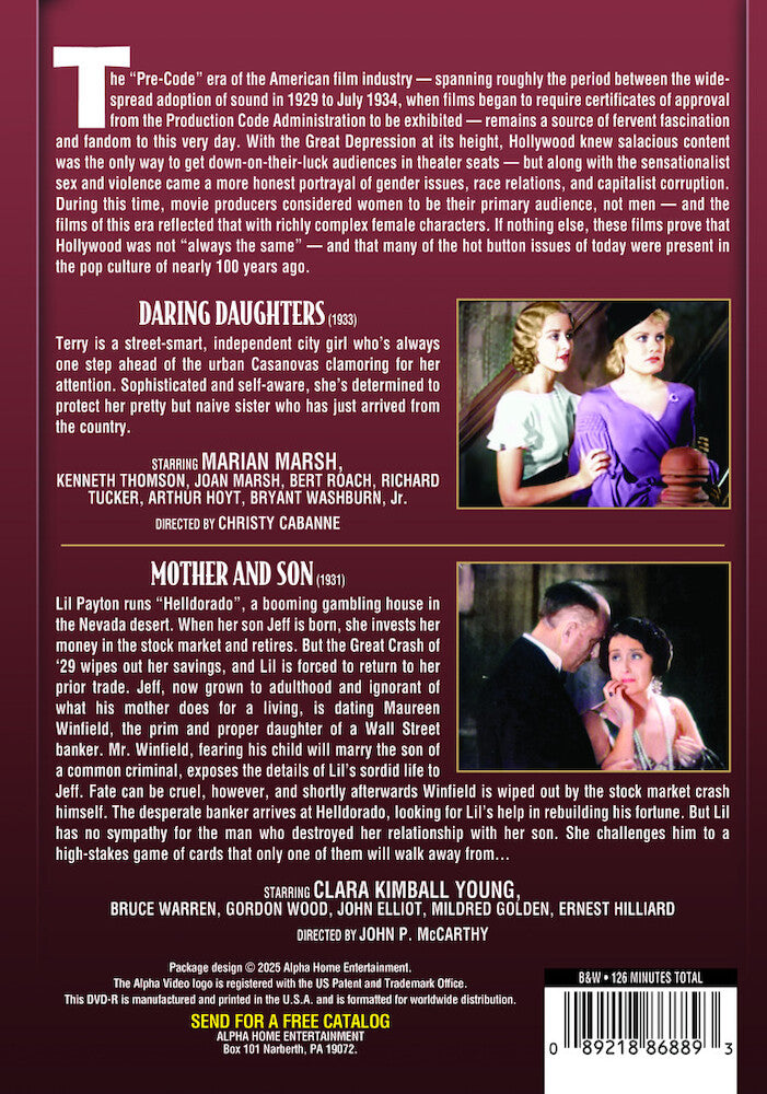pre-code double feature: daring daughters (1933)/mother and son (1931) - Back Panel - DVD