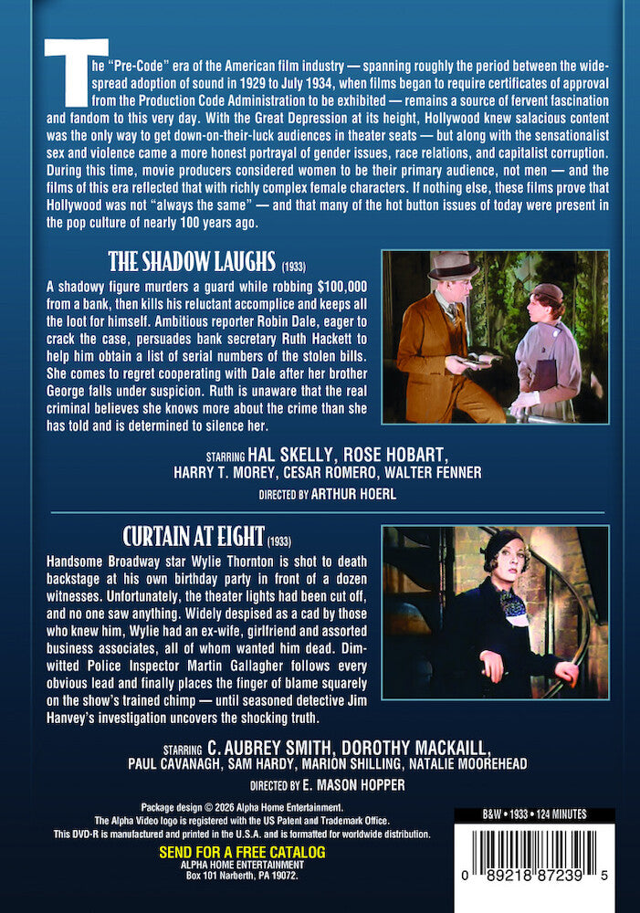 Pre-Code Double Feature: The Shadow Laughs (1933)/Curtain at Eight (1933) - Back Panel - 