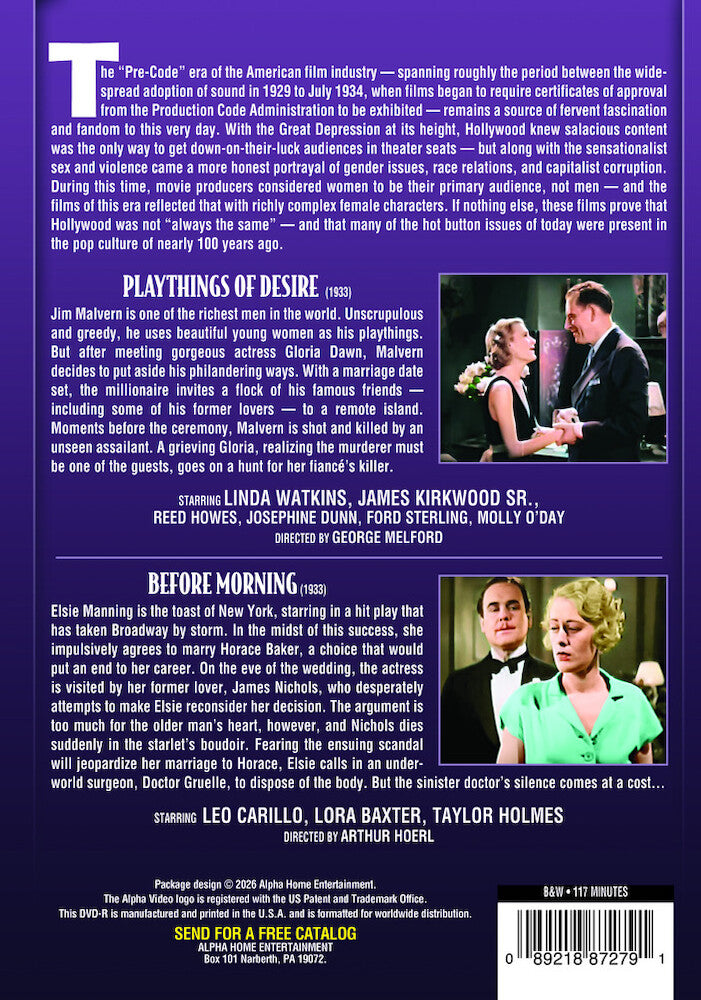 Pre-Code Double Feature: Playthings of Desire (1933)/Before Morning (1933) - Back Panel - 