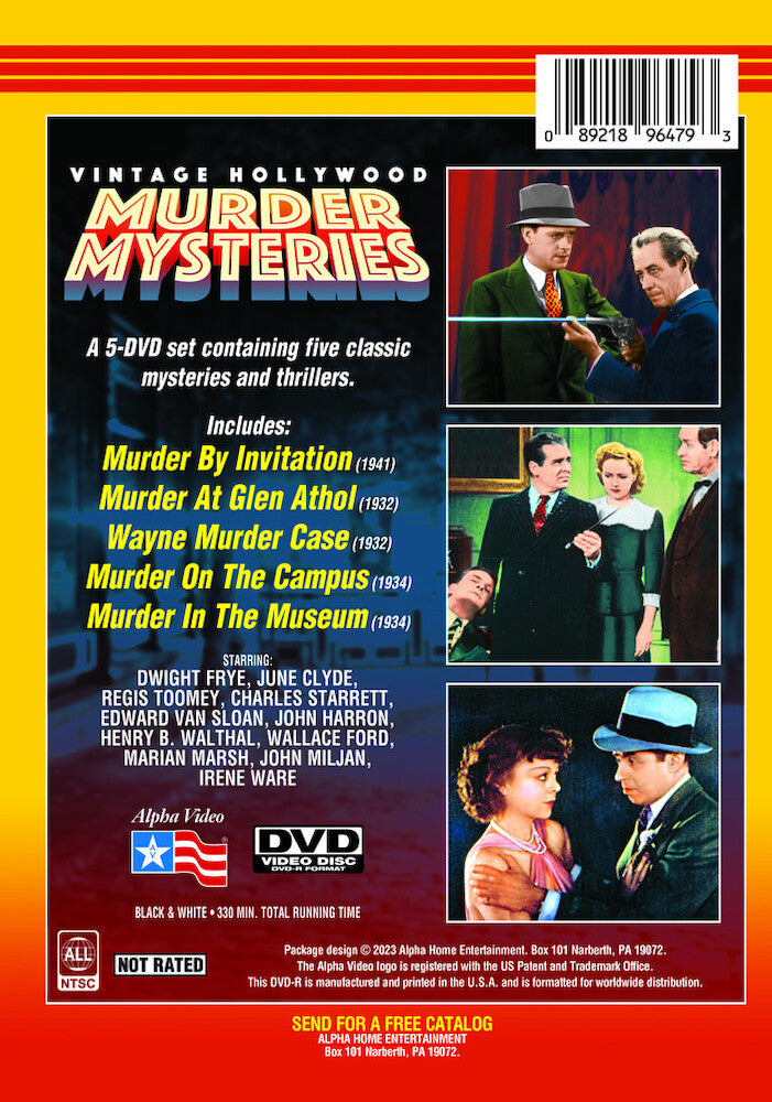 vintage hollywood murder mysteries: murder by invitation, murder at glen athol, wayne murder case, murder on the campus, murder in the museum - Back Panel - DVD