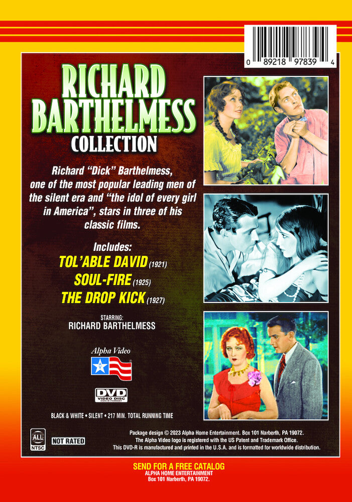 richard barthelmess collection (tol'able david / soul-fire / the drop kick) - Back Panel - DVD