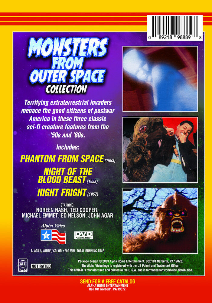 monsters from outer space collection (phantom from space / night of the blood beat / night fright) - Back Panel - DVD
