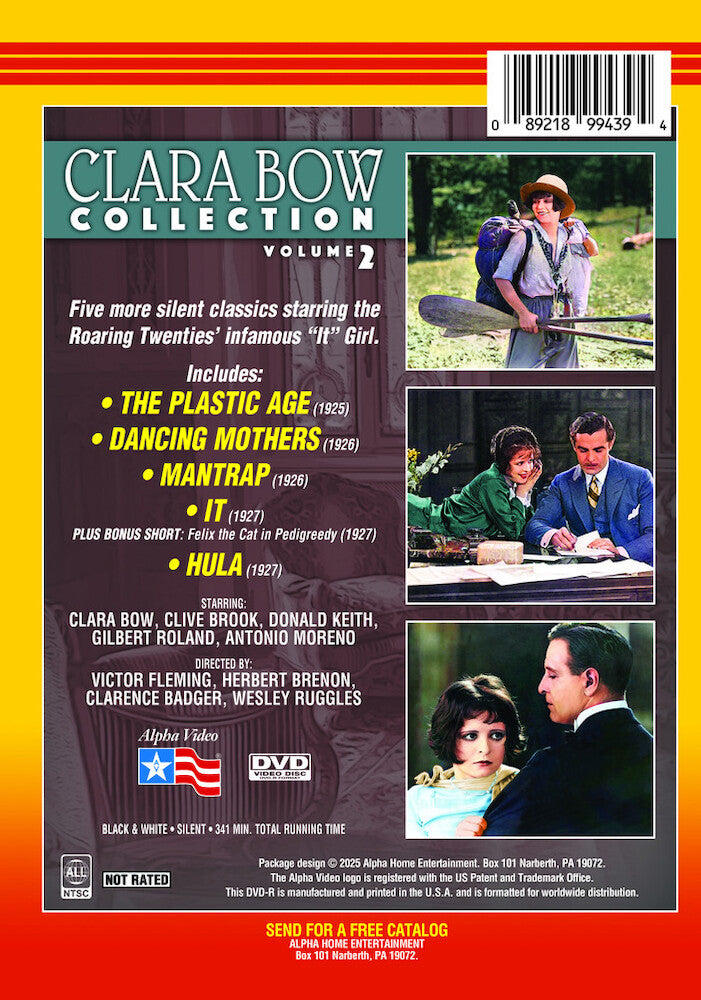 clara bow collection, volume 2 (mantrap/dancing mothers/hula/it/the plastic age) (5-) - Back Panel - DVD