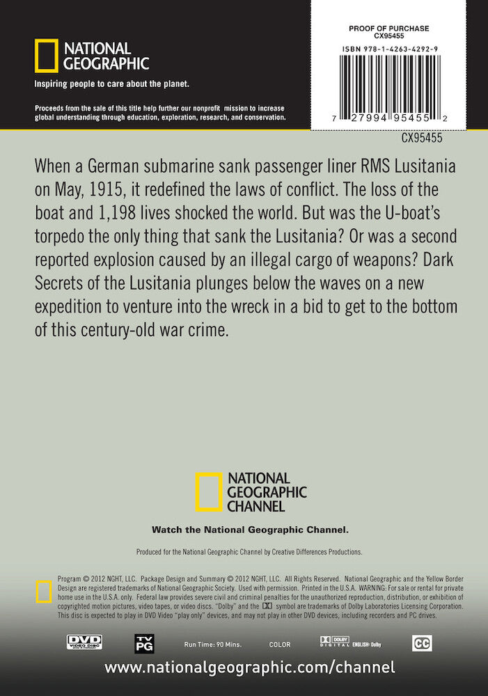 dark secrets of the lusitania - Back Panel - DVD