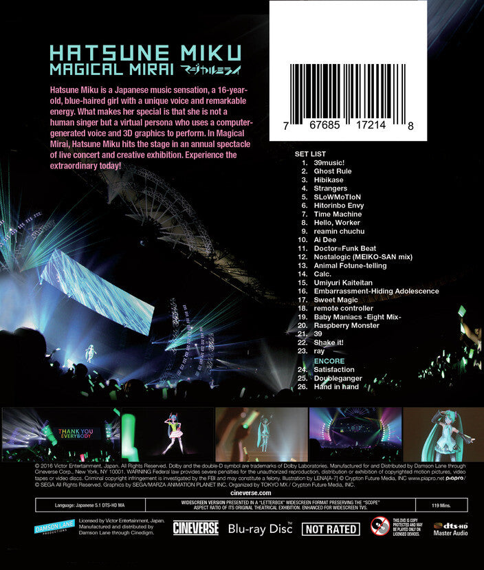 hatsune miku magical mirai - Back Panel - Blu-ray