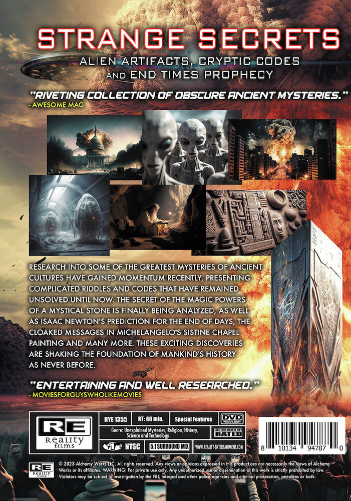 strange secrets: alien artifacts, cryptic codes and end times - Back Panel - DVD