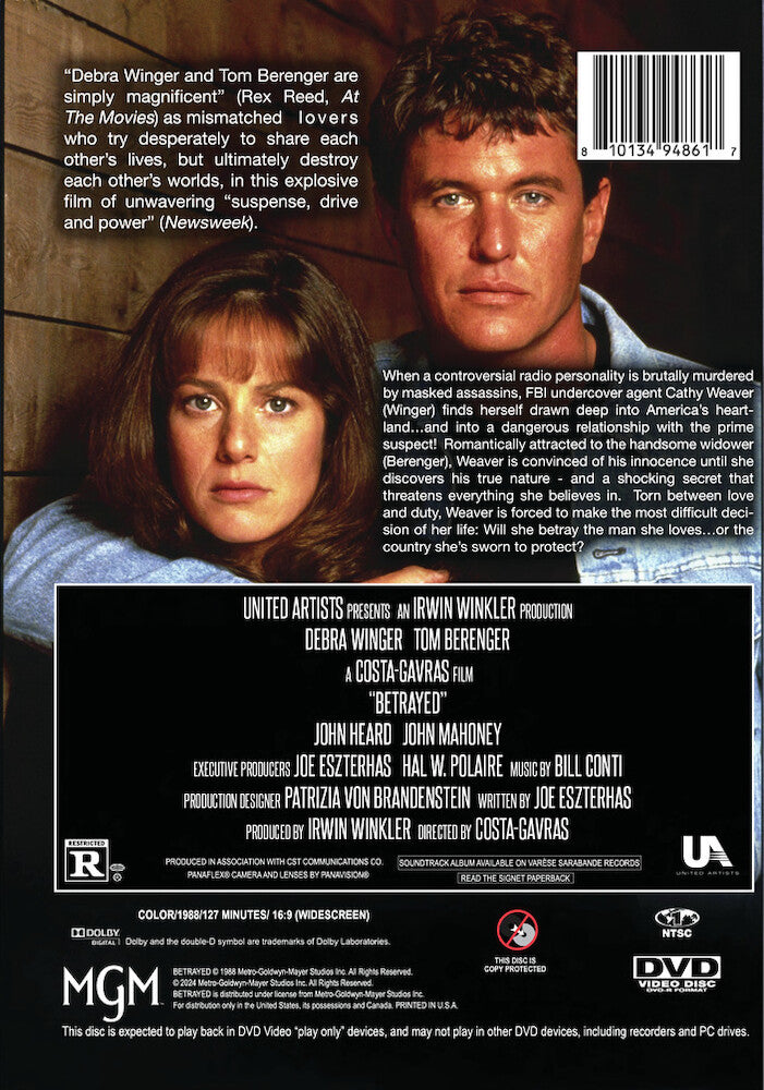 betrayed (1988) - Back Panel - DVD