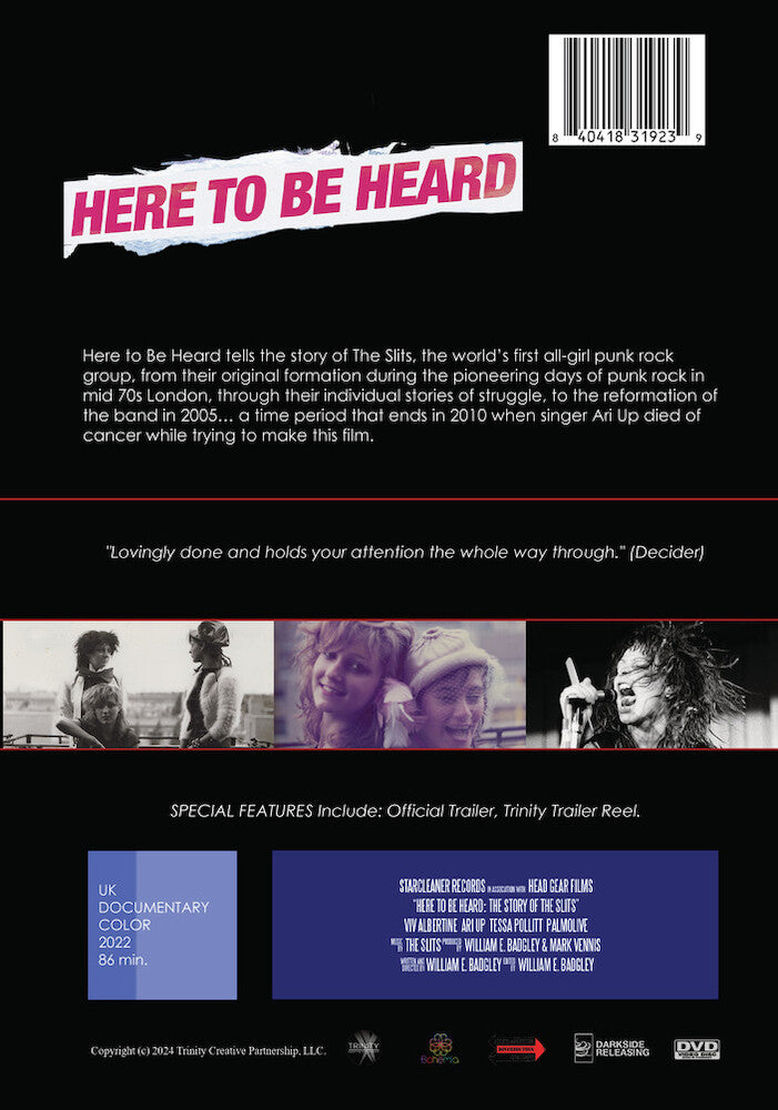 Here To Be Heard - The Story of the Slits - Back Panel - 