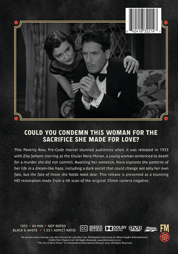 The Sin of Nora Moran (1933) | Newly Restored Archive Collection - Back Panel - 