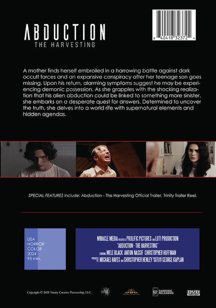 abduction - the harvesting - Back Panel - DVD