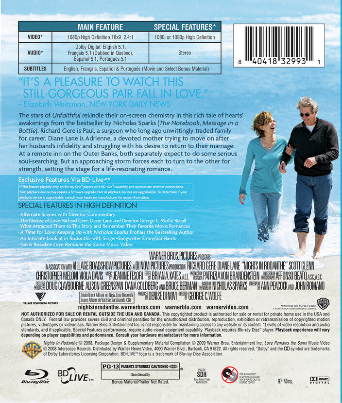 nights in rodanthe - Back Panel - Blu-ray