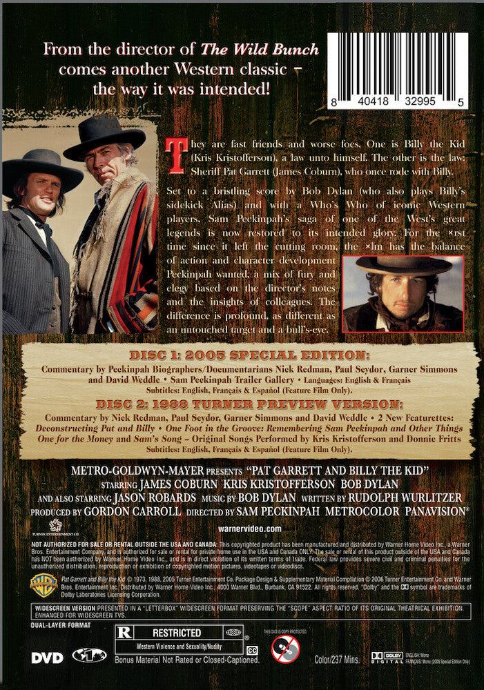 pat garrett & billy the kid: special edition - Back Panel - DVD