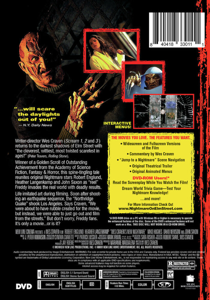 wes craven's new nightmare - Back Panel - DVD
