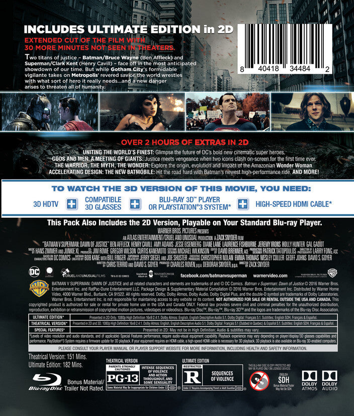 Batman v Superman: Dawn of Justice - Ultimate Edition [Blu-ray] - Back Panel - 