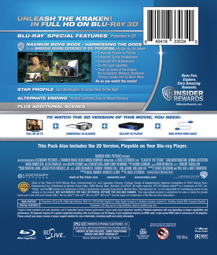 clash of the titans (2010) - Back Panel - Blu-ray