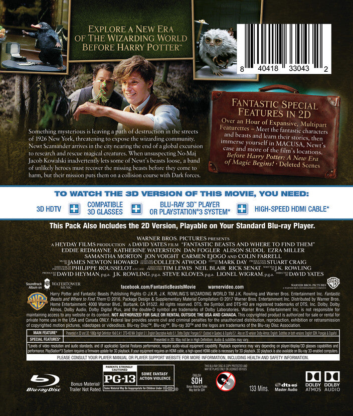 Fantastic Beasts and Where to Find Them [Blu-ray HD3D+Blu-ray] - Back Panel - 