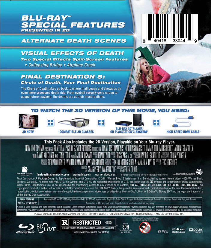 Final Destination 5 [3D Blu-ray + Blu-ray] - Back Panel - 