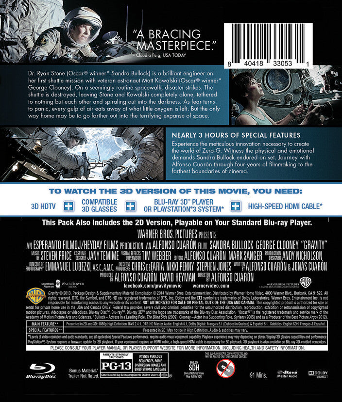 Gravity [3D Blu-ray + Blu-ray] - Back Panel - 