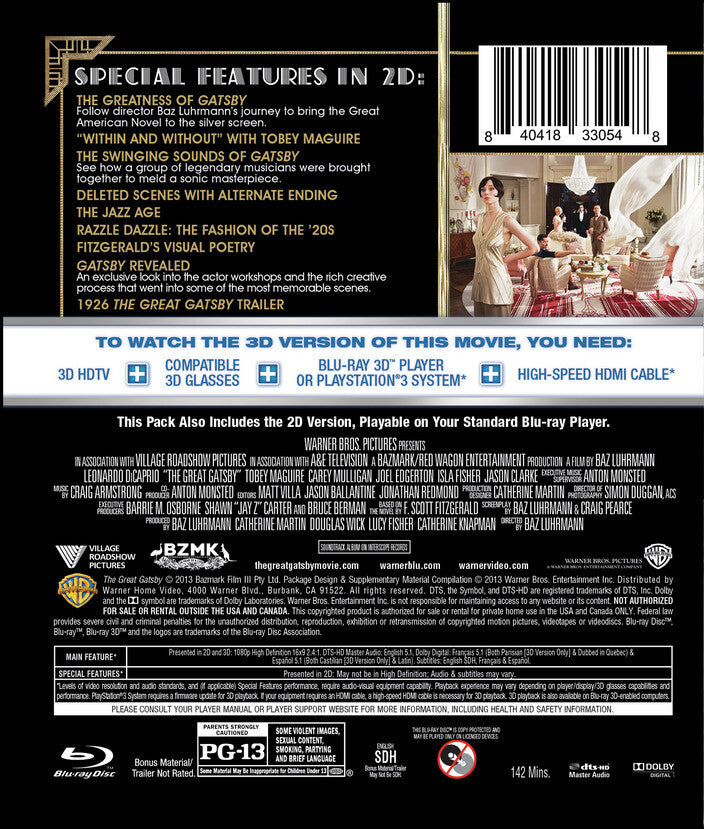 The Great Gatsby [3D Blu-ray + Blu-ray] - Back Panel - 