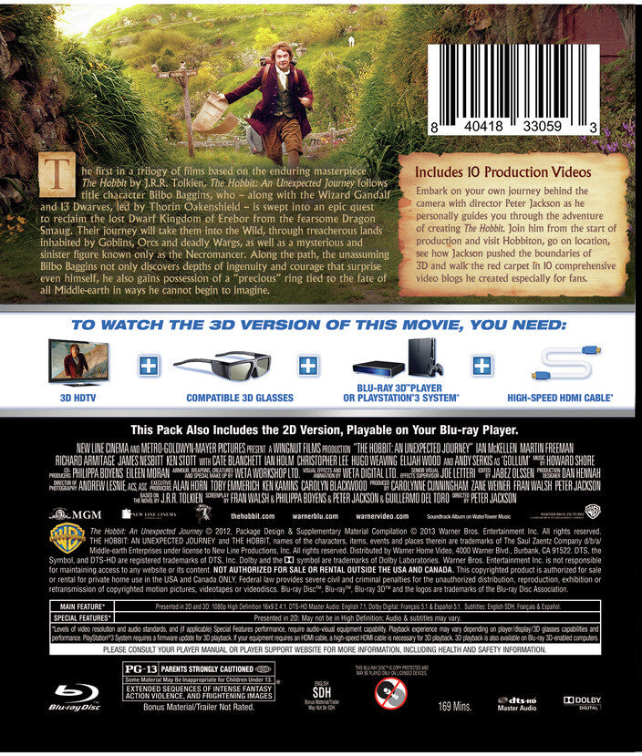 The Hobbit: An Unexpected Journey [3D Blu-ray + Blu-ray] - Back Panel - 
