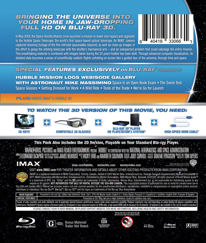 IMAX: Hubble [3D Blu-ray] - Back Panel - 