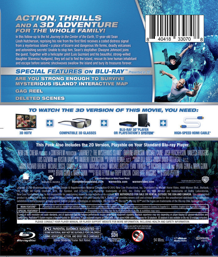 Journey 2: The Mysterious Island [3D Blu-ray + Blu-ray] - Back Panel - 