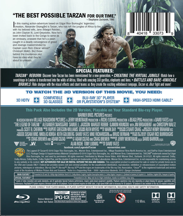 The Legend of Tarzan [3D Blu-ray + Blu-ray] - Back Panel - 