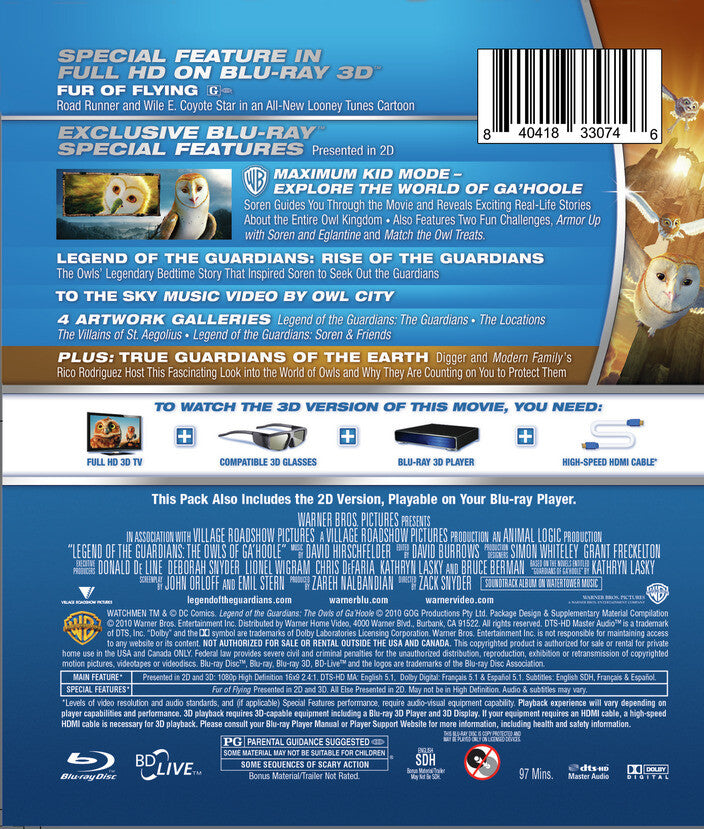 Legend of the Guardians: The Owls of Ga'Hoole [3D Blu-ray + Blu-ray] - Back Panel - 