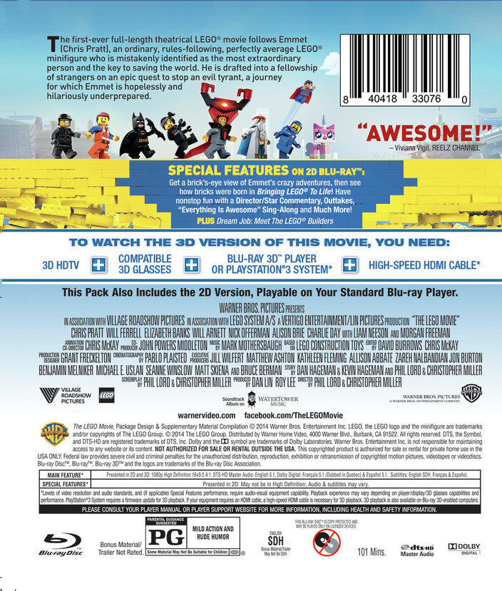 The Lego Movie [3D Blu-ray + Blu-ray] - Back Panel - 