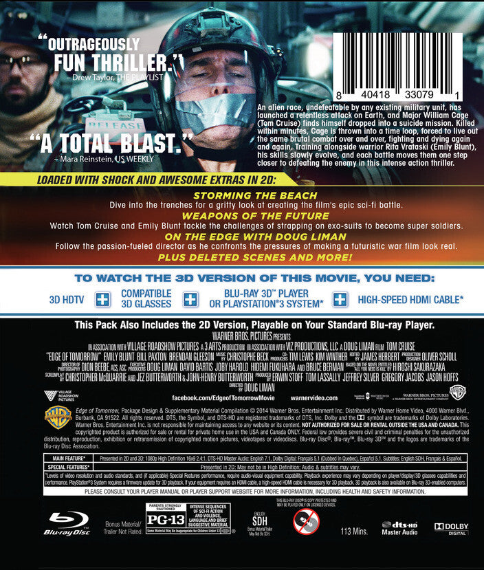Live Die Repeat: Edge of Tomorrow [3D Blu-ray + Blu-ray] - Back Panel - 